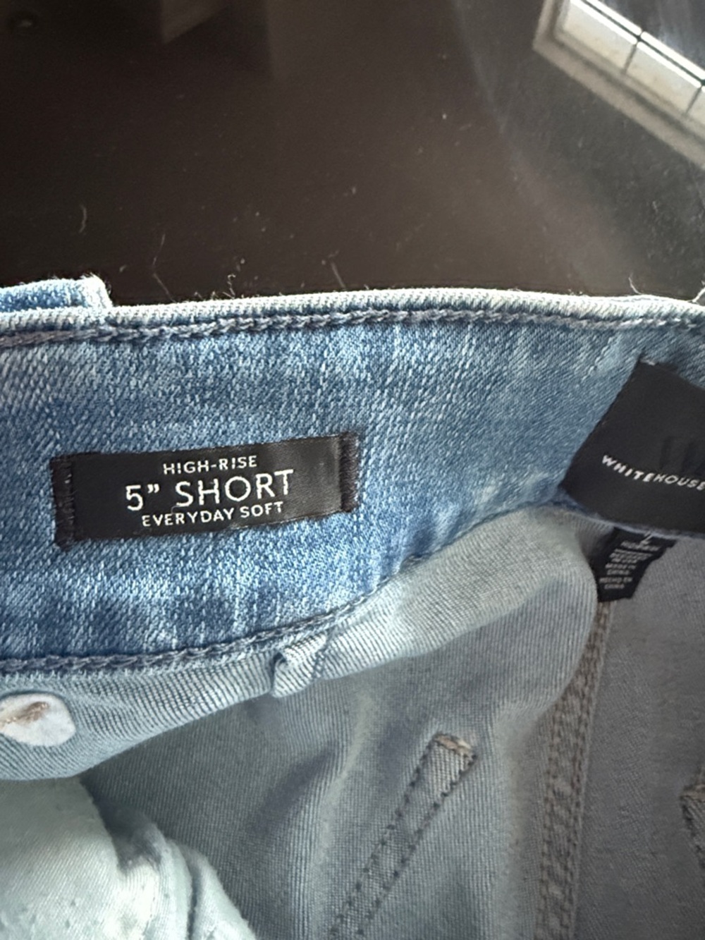 White House Black Market Light Blue High-Rise Denim Shorts with Gold Buttons - Picture 2 of 4